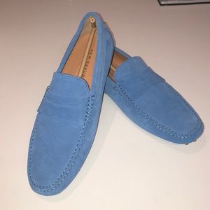 Blue suede driving loafers
